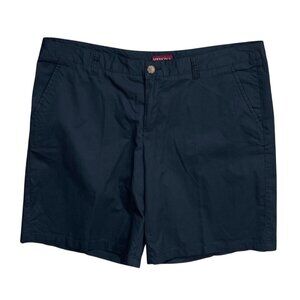 Merona Women's Chino Shorts Blue Black Size 14 Cotton 9" Inseam Flat Front